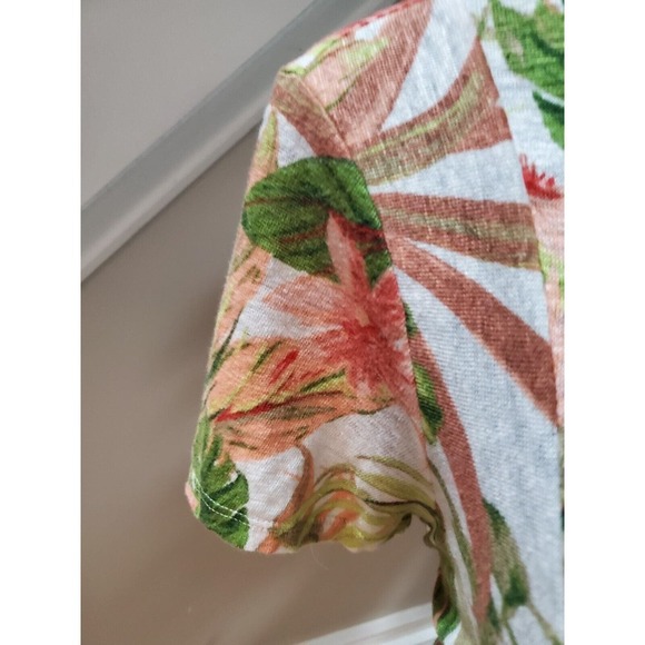 J. Jill Womens Multicolor Floral 100% Linen Round Neck Short Sleeve Top Blouse M - Picture 5 of 13